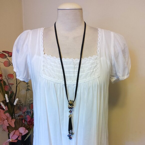 NEW Shelley Long Black Genuine Leather Art Deco Beaded Necklace - Picture 4 of 7